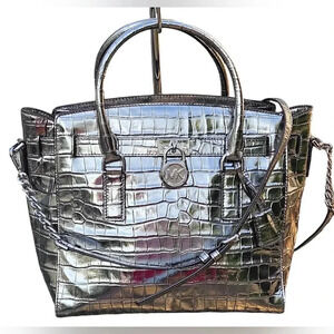 Michael Kors Hamilton East West Leather Satchel Gunmetal Metallic